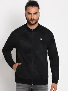 Wrangler Men Black Geometric Printed Front-Open Sweatshirt