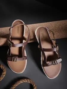 The Roadster Lifestyle Co Women Coffee Brown Solid Open Toe Flats with Buckle Detail