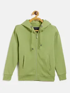 Crimsoune Club Girls Green Solid Hooded Sweatshirt