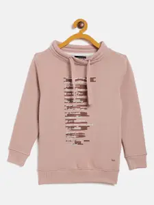 Crimsoune Club Girls Pink Typography Print Sweatshirt
