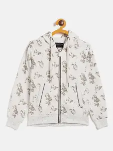 Crimsoune Club Girls Off-White Tropical Print Hooded Sweatshirt