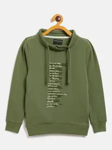 Crimsoune Club Girls Green Typography Print Sweatshirt