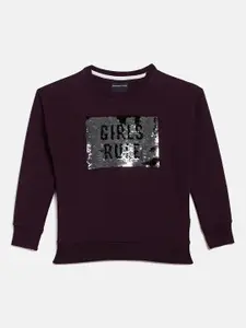 Crimsoune Club Girls Purple Sequinned Sweatshirt