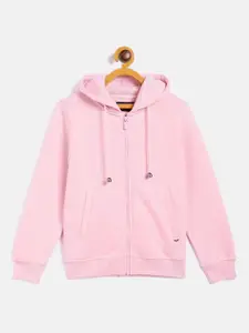 Crimsoune Club Girls Pink Solid Hooded Sweatshirt