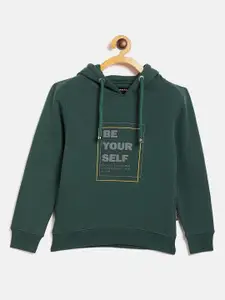 Crimsoune Club Girls Green Typography Print Hooded Sweatshirt