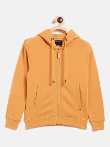 Crimsoune Club Girls Orange Solid Hooded Sweatshirt
