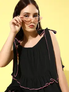 KASSUALLY Women Stylish Black Solid Trapeze Dress