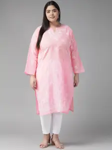 ADA Women Pink Floral Thread Work Floral Handloom Handloom Kurta