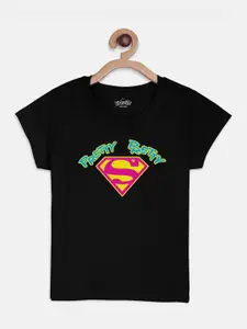 Kids Ville Superman Girls Black Printed T-shirt