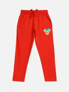 Kids Ville Mickey & Friends Girls Red Pure Cotton Printed Lounge Pants