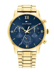 Tommy Hilfiger Men Blue Dial & Multicoloured Stainless Steel Bracelet Style Straps Analogue Watch