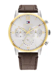 Tommy Hilfiger Men Silver-Toned Dial & Brown Leather Straps Analogue Watch TH1791884