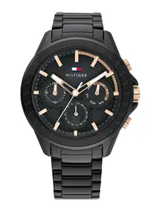 Tommy Hilfiger Men Black Dial & Black Stainless Steel Bracelet Style Straps Analogue Watch TH1791858