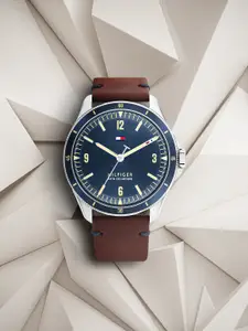 Tommy Hilfiger Men Blue Dial & Brown Leather Strap Analogue Watch TH1791905