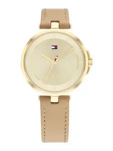 Tommy Hilfiger Women Beige Dial & Brown Leather Straps Analogue Watch TH1782364