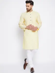 even Men Yellow Striped Pure Cotton Dobby Kurta