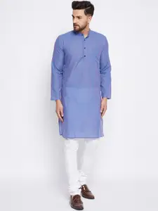 even Men Blue & Pink Striped Dobby Pure Cotton Kurta