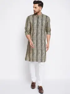 even Men Multicoloured Geometric Printed Thread Work Kurta