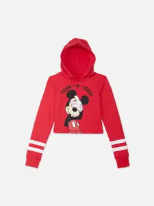 Kids Ville Mickey & Friends Featured Mickey Mouse Red Printed Hooded Sweatshirt For Girls