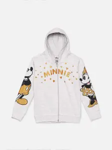Kids Ville Girls Grey & Gold-Toned Minnie Mouse Printed Hooded Sweatshirt