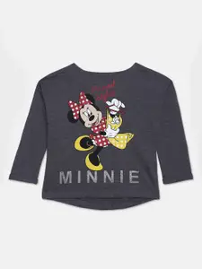 Kids Ville Mickey & Friends Featured Charcoal Grey & Red Printed Sweatshirt For Girls