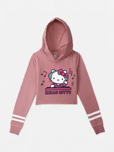 Kids Ville Girls Pink Hello Kitty Printed Hooded Sweatshirt