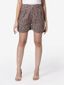 DEEBACO Women Brown Cheetah Printed Regular Shorts