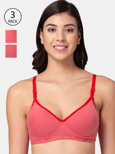 Souminie Pack Of 3 Red Solid T-Shirt Bras - Wireless Lightly Padded