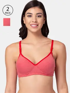 Souminie Woman Pack of 2 Red Lightly Padded Full Coverage T-shirt Bra-S-725-2PC-RD