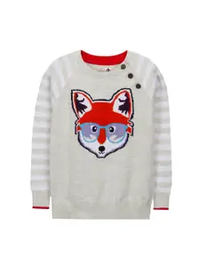 Cherry Crumble Girls Grey & Red Animal Graphics Printed Pullover
