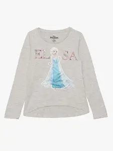 Kids Ville Girls Grey & Blue Elsa Printed Embellished T-shirt