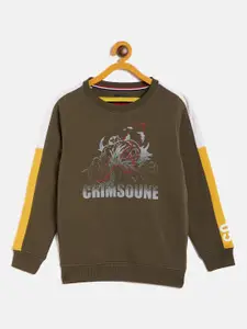 Crimsoune Club Boys Olive Green Printed Sweatshirt