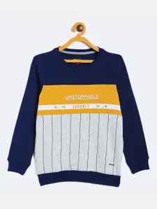 Crimsoune Club Boys Navy Blue & Yellow Colourblocked Sweatshirt