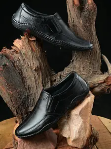 Mactree Men Black Solid Leather Formal Slip-On Shoes