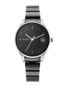 Titan Women Black Brass Dial & Bracelet Style Strap Analogue Watch 2649KM01