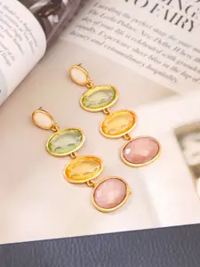 Yellow Chimes Multicoloured Crystal Studded Long Dangler Earrings