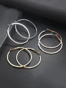 Yellow Chimes Set of 3 Gold-Toned & Silver-Toned Circular Hoop Earrings