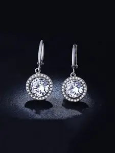 Yellow Chimes Silver-Toned White Crystal Studded Circular Drop Earrings