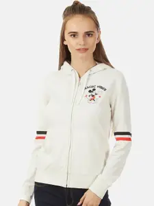Free Authority Women Off White Mickey & Friends Printed Hooded Cotton Sweatshirt