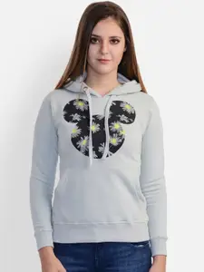 Free Authority Women Grey Mickey & Friends Printed Hooded Sweatshirt