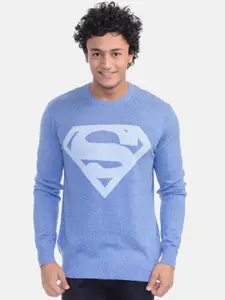 Free Authority Men Blue & Off White Superhero Superman Printed Pullover