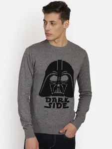 Free Authority Men Grey & Black Star Wars Printed Cotton Pullover