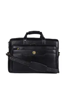 HiLEDER Unisex Black Leather 15 Inch Laptop Bag