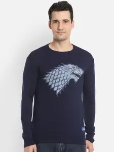 Free Authority Men Navy Blue Game Of Thrones Printed Pullover