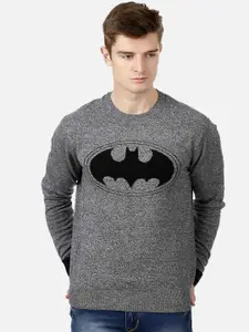 Free Authority Men Grey & Black Cotton Superhero Batman Printed Pullover