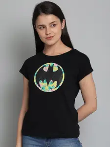 Free Authority Women Black Batman Printed Extended Sleeves T-shirt