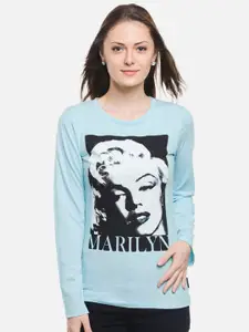 Free Authority Women Blue Marilyn Monroe  Printed Extended Sleeves T-shirt