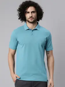 Breakbounce Men Blue Polo Collar Slim Fit Cotton T-shirt