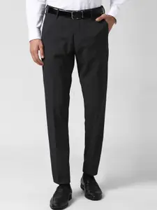 Peter England Men Black Checked Slim Fit Formal Trousers