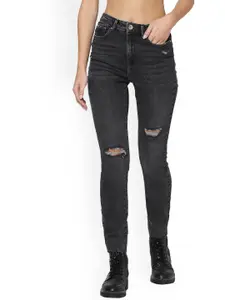 ONLY Women Black Skinny Fit High-Rise Mildly Distressed Jeans